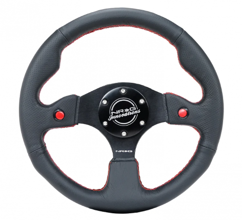 NRG Black 320mm Leather Steering Wheel with Duel Horn Buttons: K Series  Parts