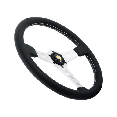 MOMO 350mm Black Leather White Stitch Brushed Spokes Prototipo Steering  Wheel