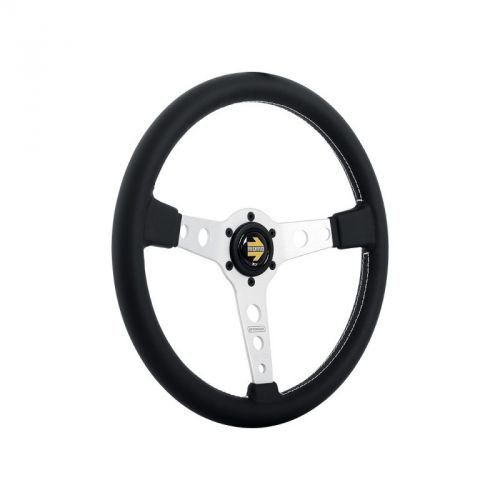 MOMO 350mm Black Leather White Stitch Brushed Spokes Prototipo Steering  Wheel